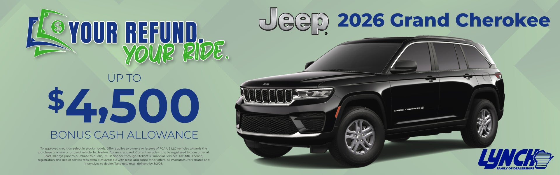 Grand Cherok offer at Jeep mukwonago. Your refund your ride.